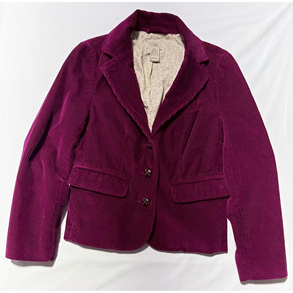 L.L.Bean Women's Purple Button Front Blazer Jacket Lined Pockets Petite 4